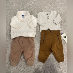 Old Navy Ivory Cable Knit Baby Sweater w soft corduroy pants 0-3 waffle Henley